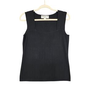Joseph A Womens Vintage Ribbed Square Neck Tank Top Size Medium Black Stretch
